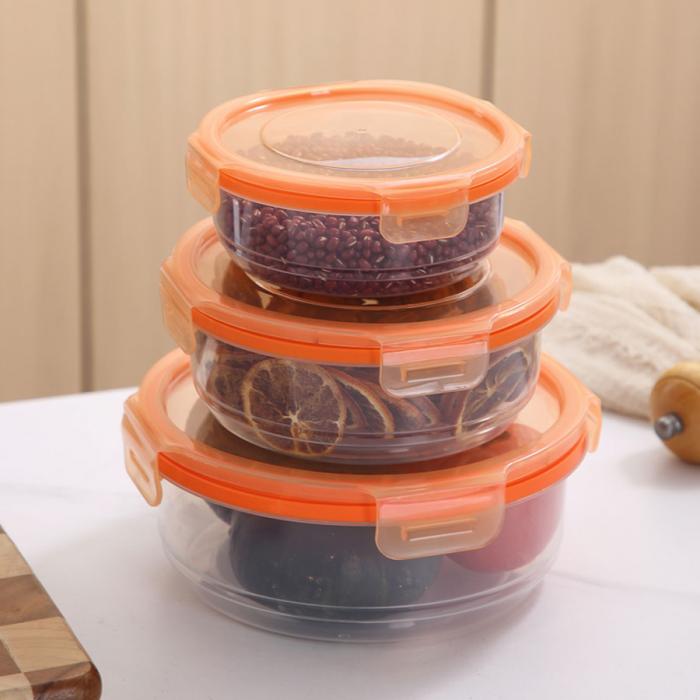 鮮凈無縫密封保鮮盒(圓形3件套600ml+1100ml