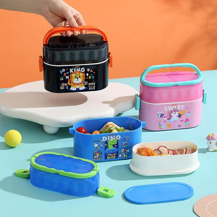 卡通雙層密封餐盒(橢圓形)950ml+PP勺